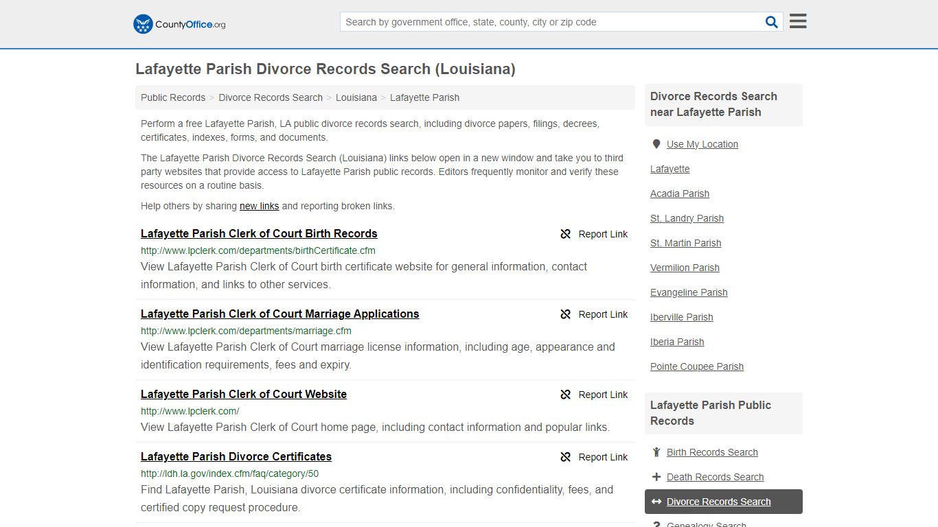 Lafayette Parish Divorce Records Search (Louisiana) - County Office