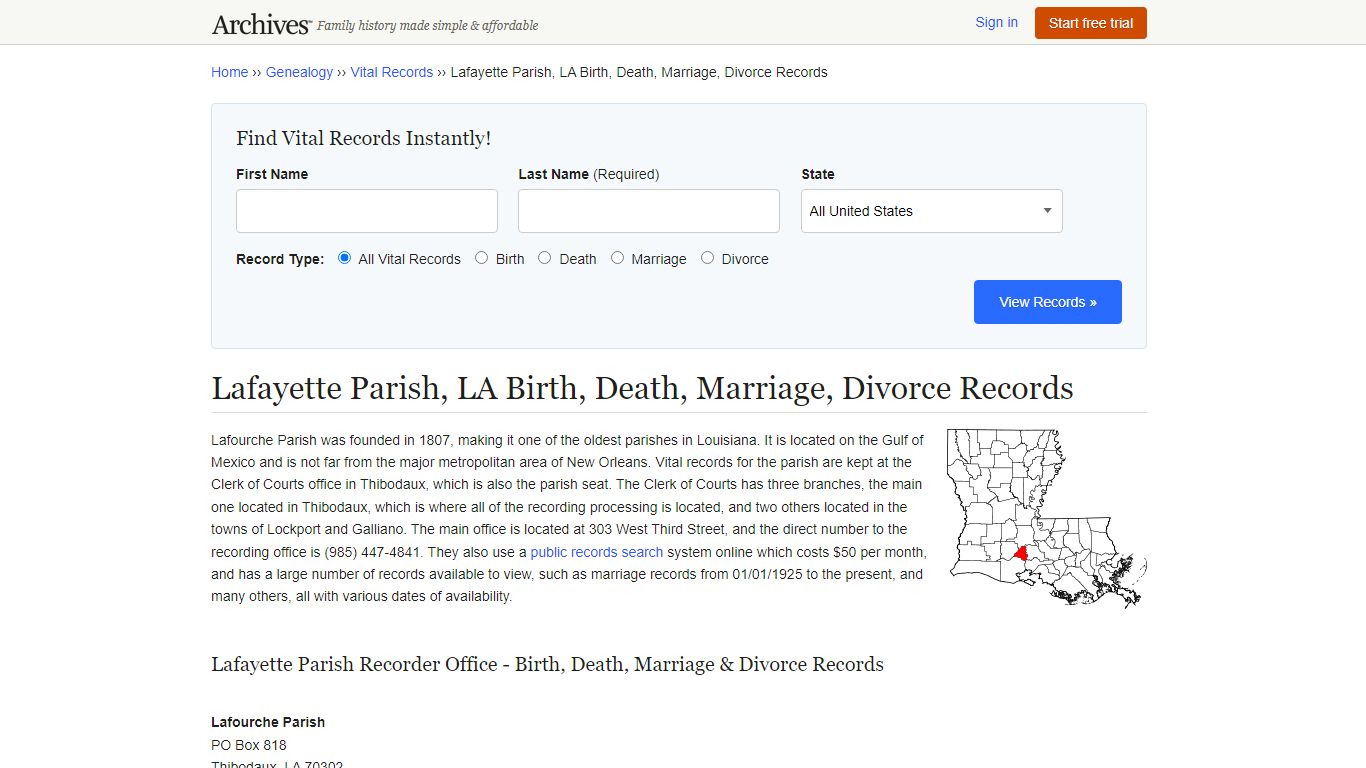 Lafayette Parish, LA Birth, Death, Marriage, Divorce Records - Archives.com