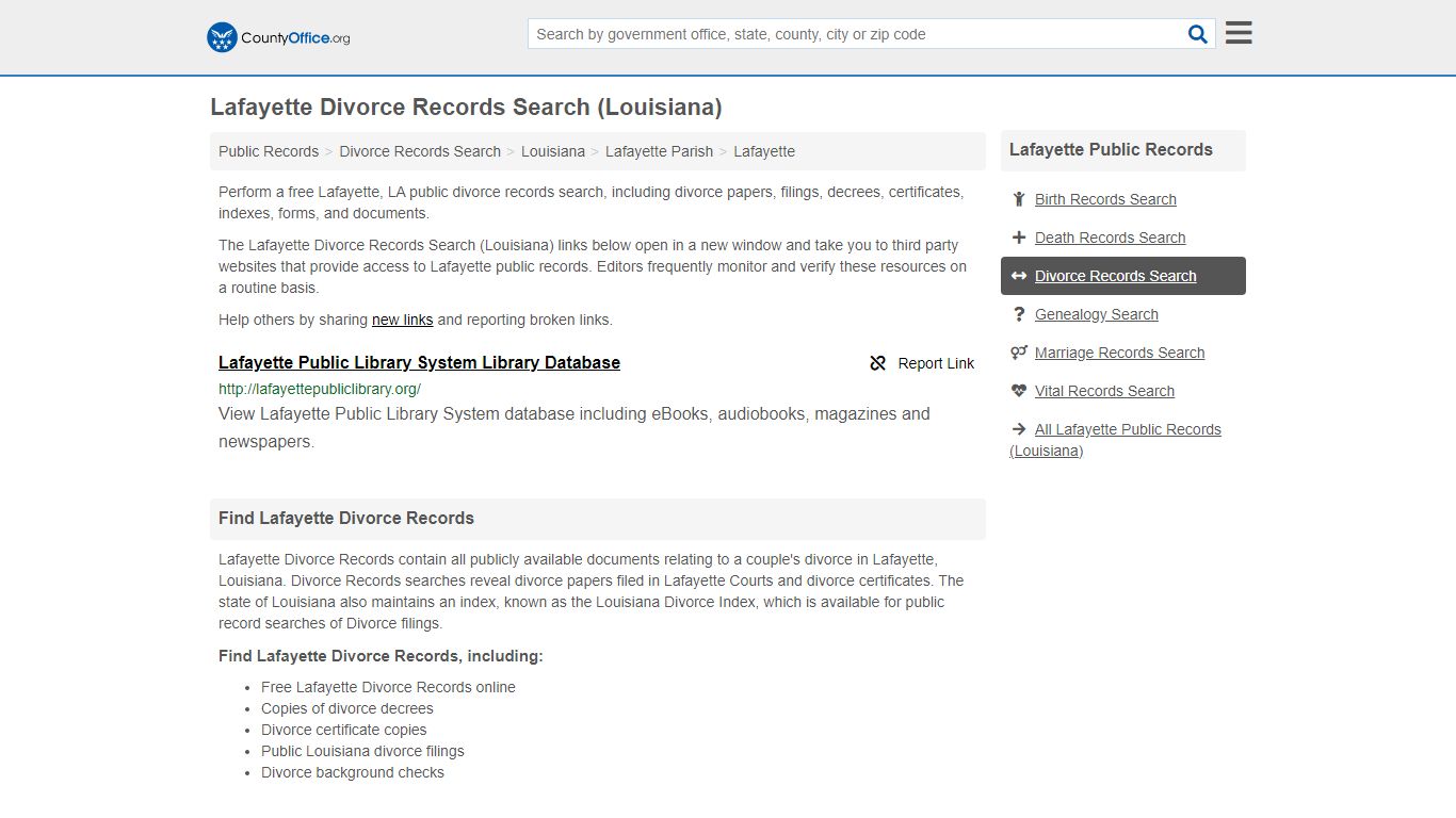 Divorce Records Search - Lafayette, LA (Divorce Certificates & Decrees)