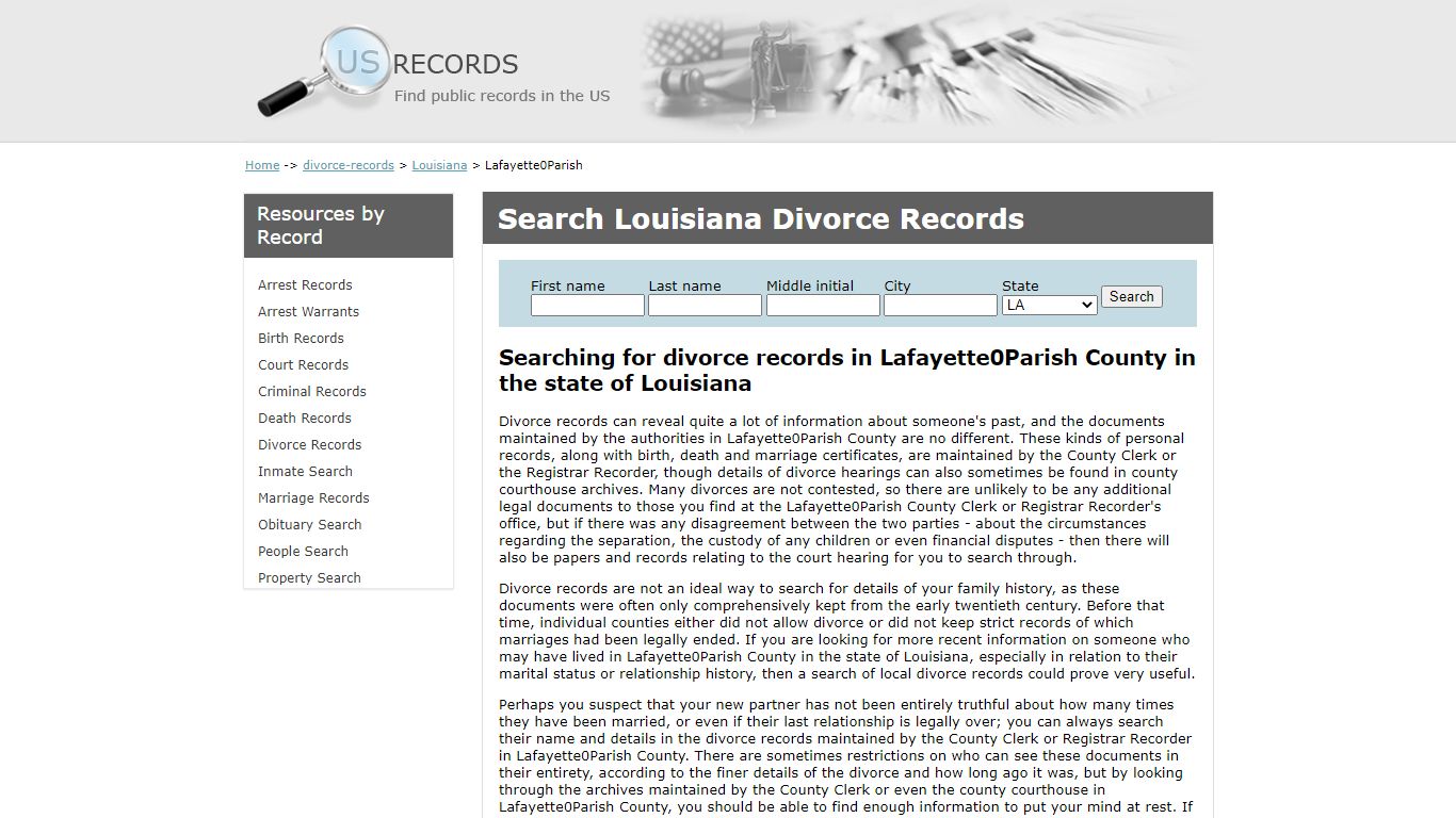 Search Divorce Records Lafayette Parish Louisiana | US Records